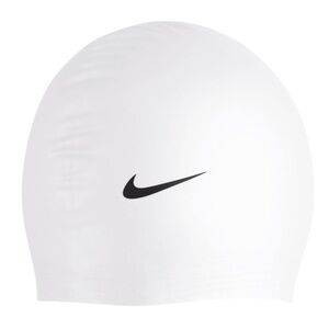 Nike White Swim Cap with Black Swoosh Logo